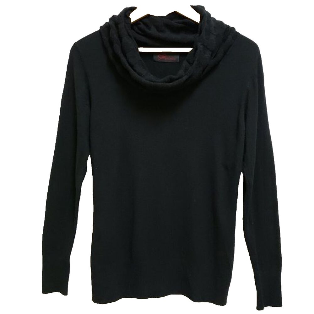 Cyrus Black Silk Lyocell Knit Cowl Long SlvSweater Womens Sz L Whimsigoth Boho